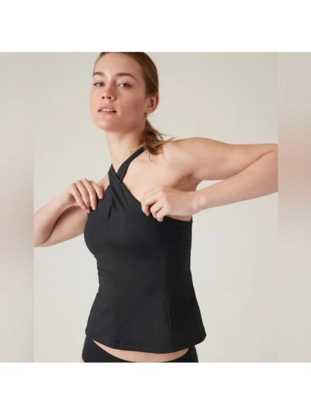 NWT Athleta Crossed Tankini Swim Top in Black Medium